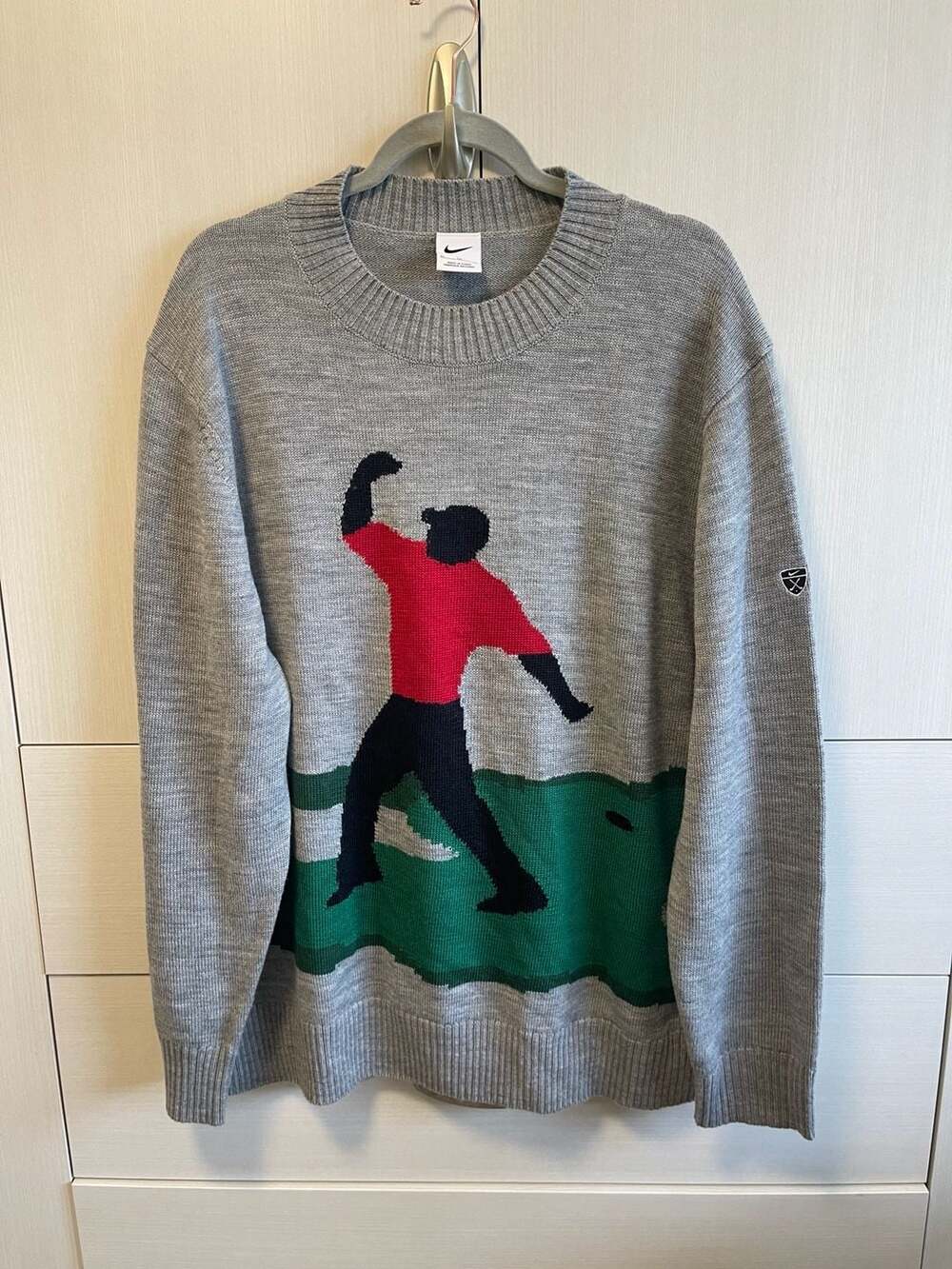 Nike Golf Tiger Woods Fist Pump Knit Crewneck Sweater Grey XL